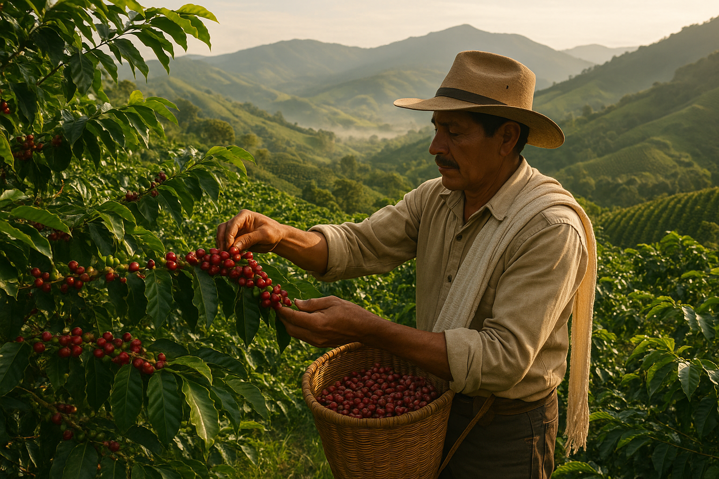 persona recolectando café en colombia