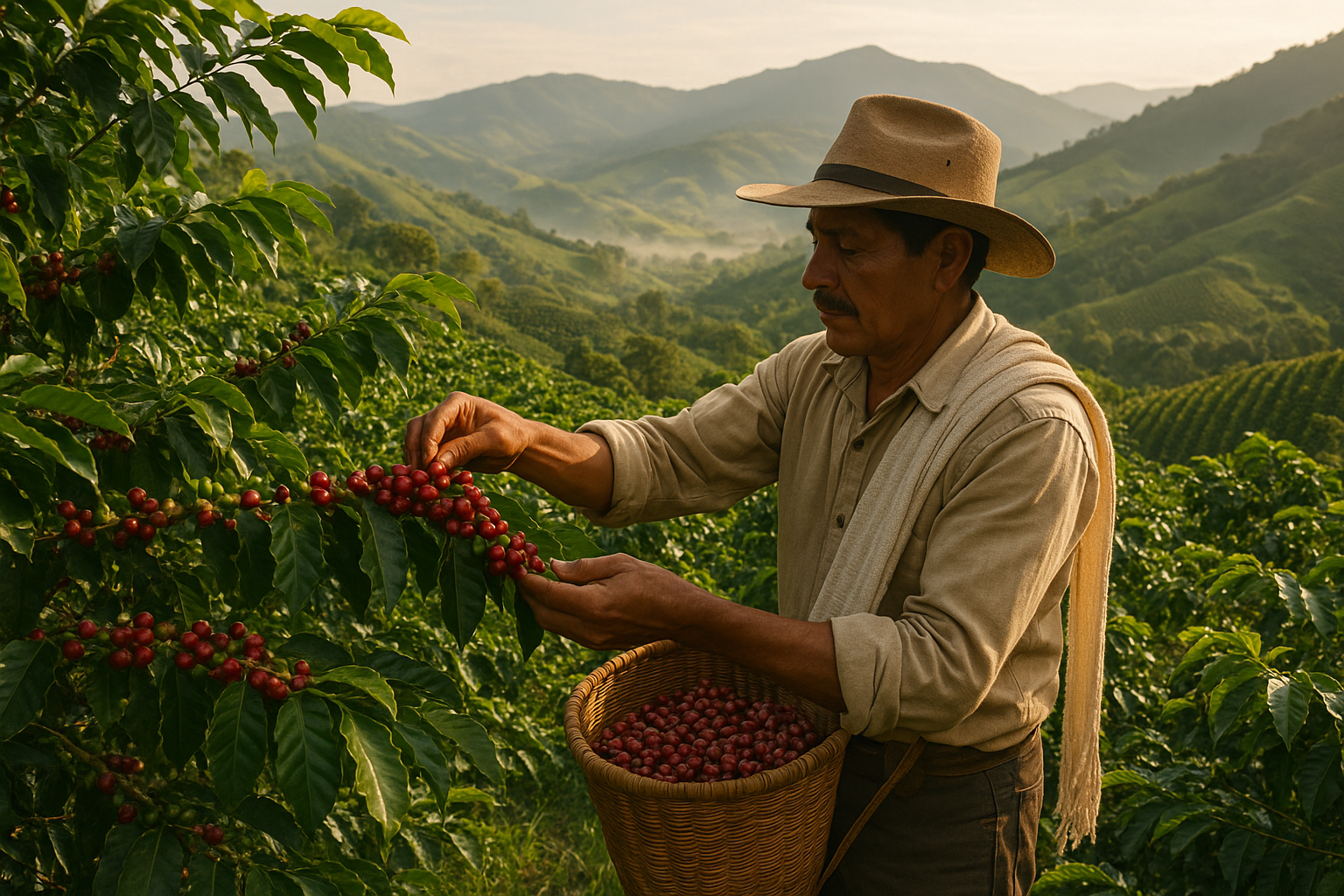 persona recolectando café en colombia